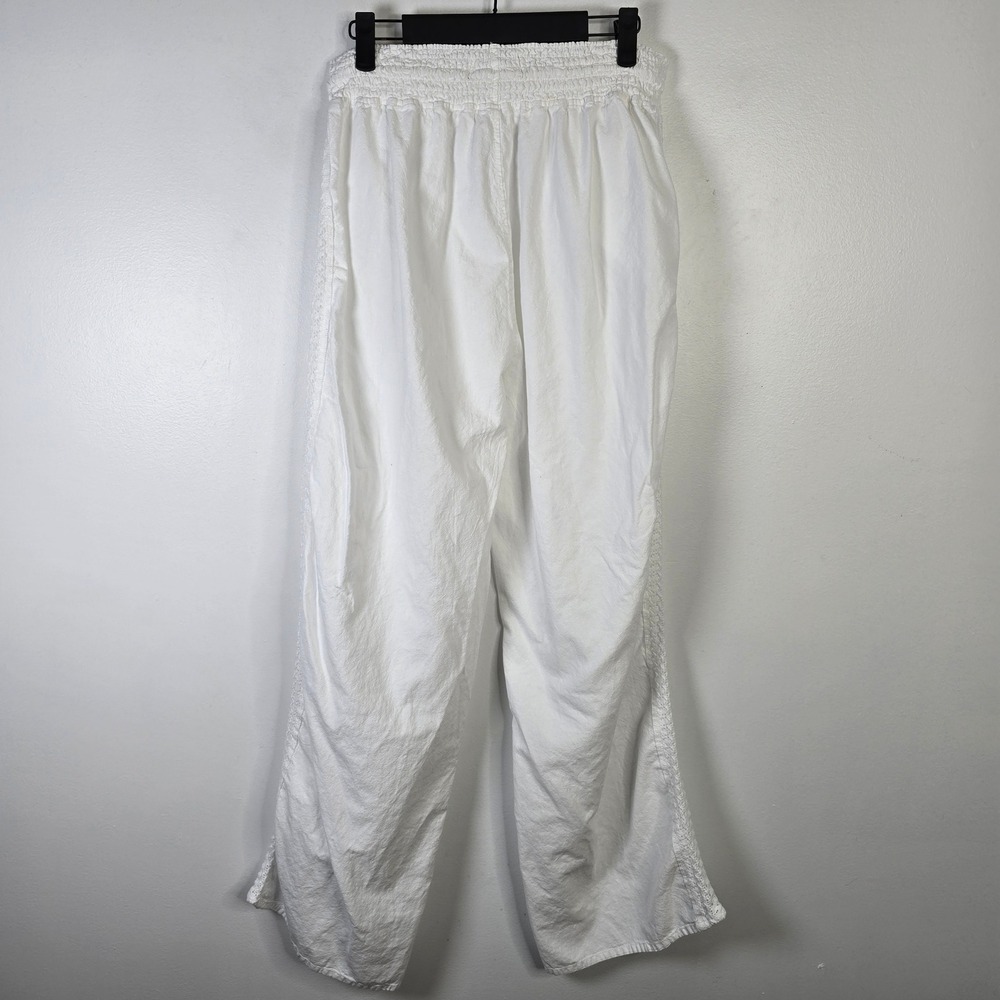 Seasplice Resort Wear White‎ 100% Peruvian Cotton Lace Trim Wide Leg Pants XL - Picture 2 of 6